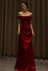 Off Shoulder Red Evening Gown Long Prom Formal Dresses