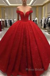 Off Shoulder Glitter Ball Gown Wedding Dresses Red Sequin Bridal Wear