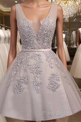 Off Shoulder Grey Lace Cute Tulle Homecoming Dresses