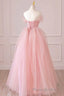 Off the Shoulder Pink Tulle Formal Prom Dresses, Pink Tulle Long Formal Graduation Dresses