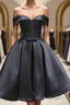 Off the Shoulder Short Black Formal Prom Dresses, Little Black Formal Graduation Homecoming Dresses