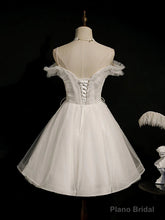 Off the Shoulder Short White Lace Prom Dresses, Short White Lace Formal Homecoming Dresses