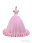 Off the Shoulder Sweet 16 Dress Pink 3D Flowers Tulle Quinceanera Dresses