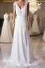 Off-The-Shoulder V Neck Backless Sheath Lace Chiffon Long Beach Wedding Dresses