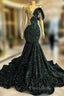 One shoudler Dark Green Sequin Floor length Formal Prom Dresses