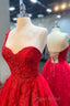 One Shoulder Red Lace Formal Prom Dresses, One Shoulder Red Lace Formal Evening Dresses