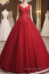 Open Back Red Lace Long Formal Prom Dress, Red Lace Formal Evening Dress, Red Ball Gown