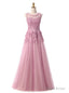 Pink Lace Beading Scoop Sleeveless Bridesmaid Dress
