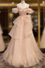 Pink Shiny Tulle Sweetheart Long Layers Party Dresses, A-Line Pink Tulle Formal Dresses Formal Prom Dresses
