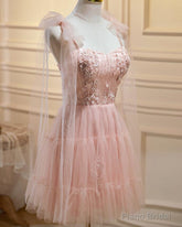 Pink Tulle Lace and Flowers Short Homecoming Dress, Cute Pink Party Dress