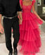 Pink tulle prom dresses long evening dress
