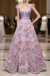 Pretty A Line Spaghetti Straps Pink Floral Long Length Evening Dresses Formal Prom Dresses