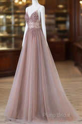 Pretty A Line Spaghetti Straps Tulle Long Length Formal Dresses Formal Prom Dresses