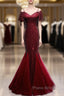 Pretty Mermaid Off The Shoulder Burgundy Sequin Long Evening Dresses Formal Prom Dresses