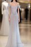 Pretty Mermaid Off The Shoulder Silver Sequin Evening Dresses Formal Prom Dresses