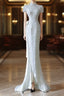 Princess Sheath High Neckline White Sequin Long Wedding Dresses Brides Dresses