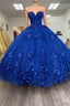 Royal Blue Quinceanera Dresses Ball Gown With Appliques Flowers Princess Sweet 16 Dresses