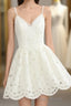 Cute White Lace Short Lace Spaghetti Straps Formal Prom Dresses