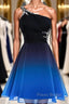 A Line Ombre Blue And Black One Shoulder Short Dc289 Formal Prom Dresses
