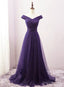 Long Purple A-line Off the Shoulder Tulle Prom Dresses