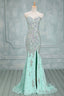 High Quality Mermaid Rhinestones Long Sexy Sweetheart Front Split Mint Chiffon Trumpet 2025 Prom Dresses