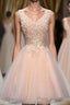 Blush Pink V Neck Applique Short Top Selling 2024 Homecoming Dresses