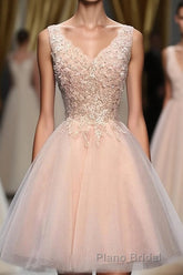 Blush Pink V Neck Applique Short Top Selling 2024 Homecoming Dresses