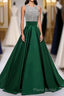 Satin Green Modest Beading Long For Teens Formal Prom Dresses