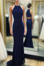 Navy Blue Simple Long Woman Chiffon Formal Prom Dresses