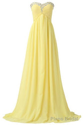 Sweetheart Long Yellow Chiffon Beaded Pregnant High Low For Teens Simple Bridesmaid Dresses