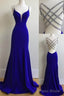 Sexy Mermaid Spaghetti Straps Royal Blue Long With Beading Sexy Prom Dresses