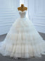 Prom Season White Ball Gown Tulle Sweetheart Pleats Tiers Wedding Dress