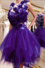 Purple Ruffles Homecoming Dresses With 3D Flowers