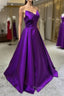 Purple Satin A-Line Simple Floor Length Evening Dresses Formal Dresses, Dark Purple Formal Prom Dresses