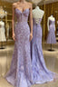 Purple sweetheart neck tulle lace mermaid long Formal Prom dress