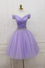 Purple Tulle Beaded Short Prom Dress, Off Shoulder Party Dress