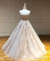 Purple Tulle Lace Long Prom Gown, Lace Tulle Purple Graduation Dresses