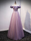Purple Tulle Off the Shoulder Beading Sequins Prom Dress