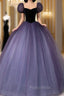 Purple Tulle Sequin Long Formal Prom Dresses, Purple Evening Dresses