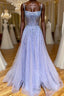 Purple tulle sequin long Formal Prom dress tulle formal dress