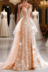 A-Line Formal Prom Dresses Sparkle & Shine Dresses Wedding Guest Sweet 16 Floor Length Sleeveless Sweetheart Tulle with Sequin Masquerade Dresses