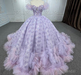 Quinceaera lace  Off-the-Shoulder Ball Gown Purple Sequined Dress