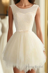 Cute A Line Tulle Round Neck Mini Formal Prom Dress, Cheap Evening Dress