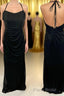 Halter Straps Black Mermaid Ruched Long Bridesmaid Dresses