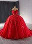 Red Ball Gown Tulle 3D Flower Beading Prom Dress