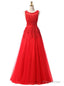 Red Lace Beading Scoop Sleeveless Bridesmaid Dress