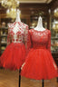 Red Lace Long Formal Prom Dresses Red Tulle Lace Short Formal Prom Dresses
