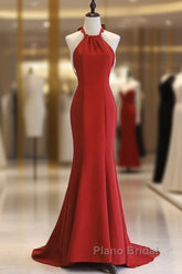Red Mermaid Halter Long Evening Dresses, Red Backless Formal Dresses Formal Prom Dresses