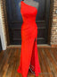 Red Mermaid One Shoulder Pleats Prom Dress