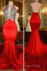 Red Mermaid Formal Prom Dresses,Backless Formal Prom Dresses,Formal Gowns,Formal Dresses
